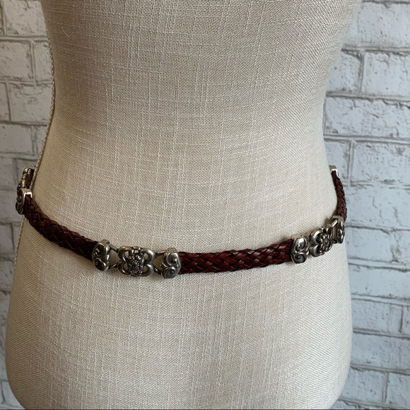 BRAIDED Brown Leather and Silver Chain Belt - Picture 5 of 10